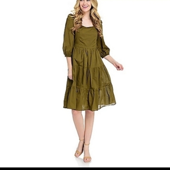 mōd x 3/4 Sleeve Square Neck Tiered Dress - Picture 1 of 12